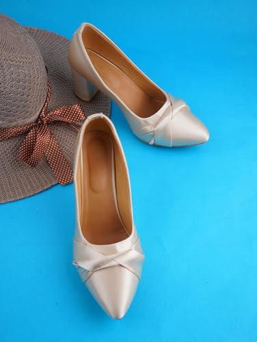 Image of TRYME Chunky Heel Bellies Women's Fashion Pointed Block Heel Pump Shoes for Party and Formal Occasions