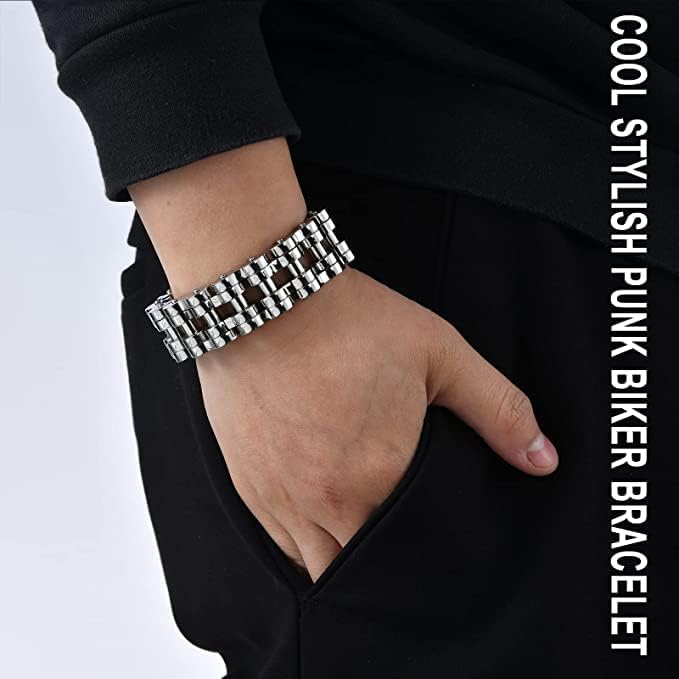 Dream Apparel Mens Stainless Steel Bike Chain Motorcycle Chain Bracelet for Women, 3/4 Inch Wide Heavy Metal Biker Bracelet, Bicycle Link Chain Bracelet - Image 5