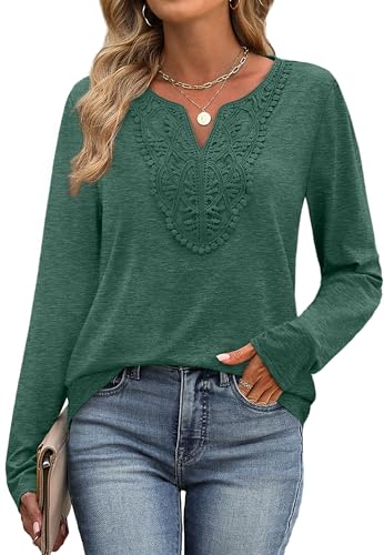 Image of XIEERDUO Boho Tops for Women Blouses Dressy Casual V Neck Long Sleeve Shirts Fall Outfits Trendy Vacation Clothes