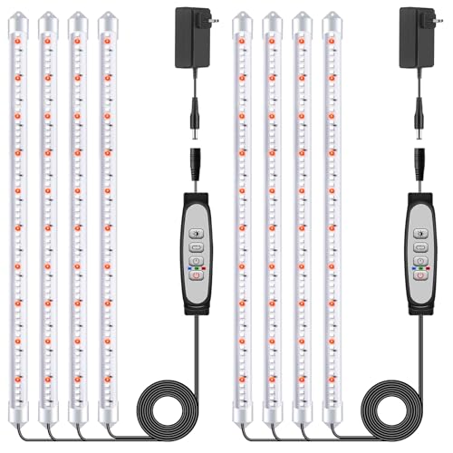 2Paquetes 4 Barras de Luz para Cultivo de Plantas, Lámpara de Luz Solar de Espectro Completo con Temporizador 6/12/18H, 5 Niveles Regulables para Suculentas, Estante para Plantas, Bajo Armario