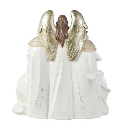 Image of Glitzhome Nativity Figurines Set Indoor Christmas 13 inch H, Gold Ivory White Holy Family Wise Mens Shepherd Angel Sets & Figures, Hand Painted Nativity Tabletop Scenes Xmas Figurines for Home Decor