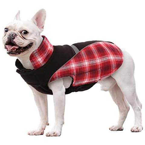 Pullover Warm Dog Jacket, Reversible Windproof Plaid Dog Vest for Small Medium Large Dogs Boy Girl Dogs, Padded Dog Apparel with Furry Collar for Fall, Winter and Cold Weather Cover