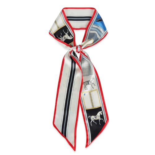 Relang Satin Scarf Mulberry Silk Printed Head Wrap Hair Band 7"" x 59"" Red Edge Horse