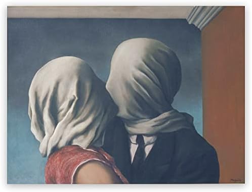 Rene Magritte Canvas Wall Art - The Lovers Poster - Fine Art Prints - Surrealism Painting Modern Home Decor for Living Room Bedroom Unframed (12x16in/30x40cm)
