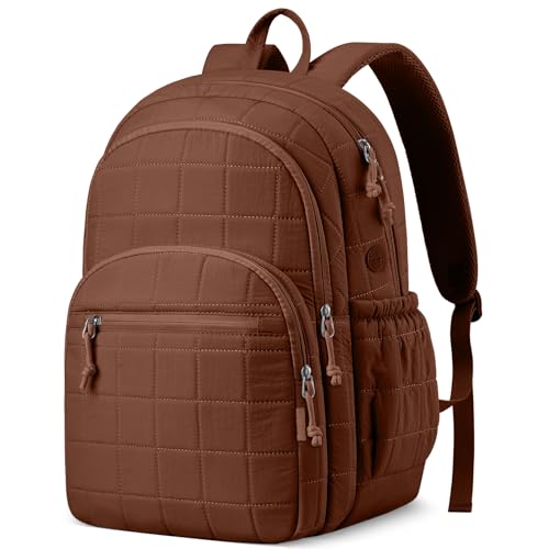 Image of kadilong College Laptop Backpack,Travel Backpack for Women,Quilted Bookbag for 15.6 Inch Laptop Casual Daypack,Chocolate