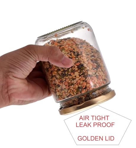 Image of Glassbunny Kitchen Storage Glass Jar For Kitchen With Air Tight Golden Cap, 500ml Glass Jar with Rust Proof Lid, Suitable to use in Your Home Office, Kitchen Storage Pack of 3