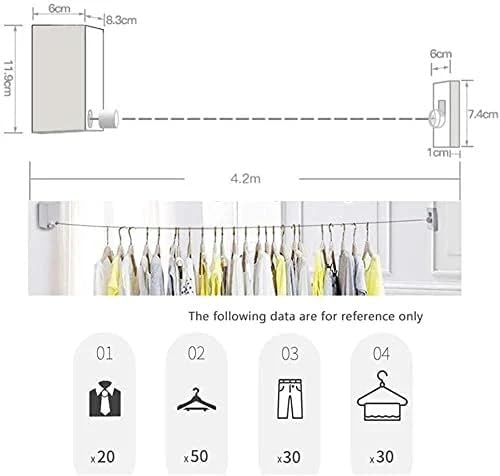 Image of Retractable Cloth line for Drying Clothes Indoor,Heavy Duty Double Cloth Drying Rope for Balcony,Wall Mounted Cloth Drying Stand Laundry Clothesline Adjustable Washing Line 13.8 Ft Wire (Small)