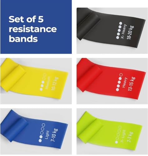 Image of Resistance Bands Set for Workout - Exercise Loop Bands for Yoga, Fitness, Strength Training, Physiotherapy & Home Gym (5 Levels: X-Light to X-Heavy)