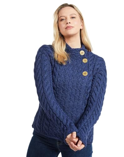 Image of Aran Woollen Mills Louisburgh Women's Asymmetrical Irish Cardigan, 100% Super Soft Merino Wool, Authentic Irish Knitwear
