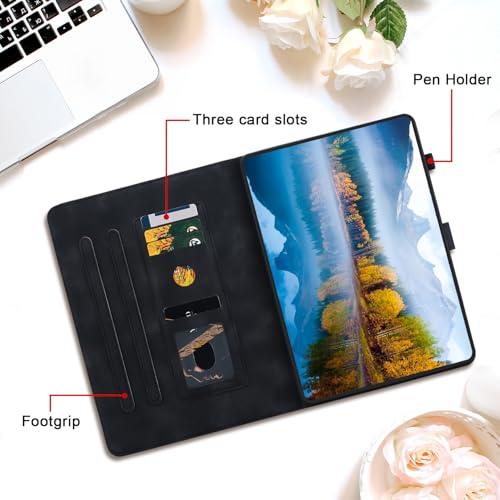 Coque Samsung Galaxy Tab S8 S7 antichoc en simili cuir embossé lys noir - 5