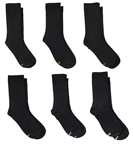 Hanes Premium Women's 6-Pack Soft & Lightweight Crew Socks, Shoe Size 5-9, Black