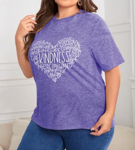 Anbech Women Plus Size Tops Cute Kindness Graphic Be Kind Tees Wildflowers Print Teacher Tops2