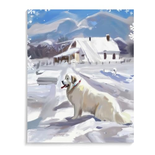 DIY Paint by Numbers Great Pyrenees Dog on Canvas Painting Kits for Adult, Beginner Oil Painting Kits Gift 20x24inch(50x60cm) Frameless