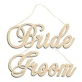 TOYANDONA 2pcs Wedding Chair Banner Bride Groom Wood Sign Letter Wall Hanging Decoration Wedding...