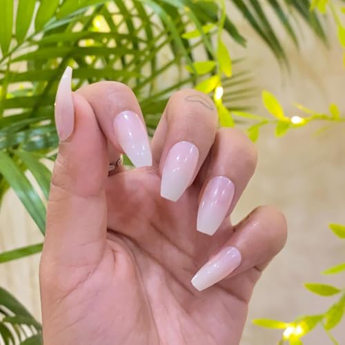 Image of Milky Dream High Shine Press On Nails | ABS Material UV Protected Long Lasting Finish | Reusable Customizable Nail Kit |Long Coffin Nails with Glue File Tools
