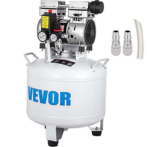 VEVOR Compresseur d’Air Silencieux sans Huile 8.8 gallons / 40L, 1.1HP, Argenté, 110L/min, 110 PSI, 48 dB(A), pour Outils Pneumatiques et Gonflage de Pneus