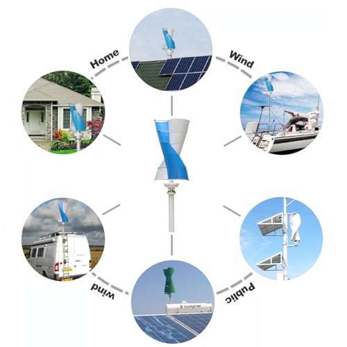 3KW Wind Turbine Generator Kit 12V 24v 48v 96v 120v Free Energy Windmill Vertical Axis Wind Turbine Generator + Intelligent Controller + 2*100W Solar Panel Home Three Phase Generator Maglev(24V)