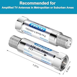 TKCHAX LTE Filter for TV Antennas,Reduce Pixelation and Signal Interference from 4G, 5G, and LTE Networks, Brass Construction with Nickel Plating,Passband 5-608 MHz, Indoor & Outdoor Use