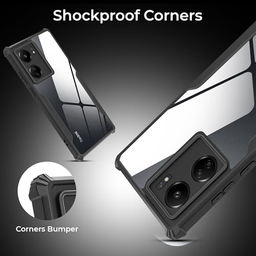 Image of A rtistque Clear Hard Transparent Acrylic Armor Anti-Drop Shockproof TPU Edge Back Cover Case for Redmi 13c - Black