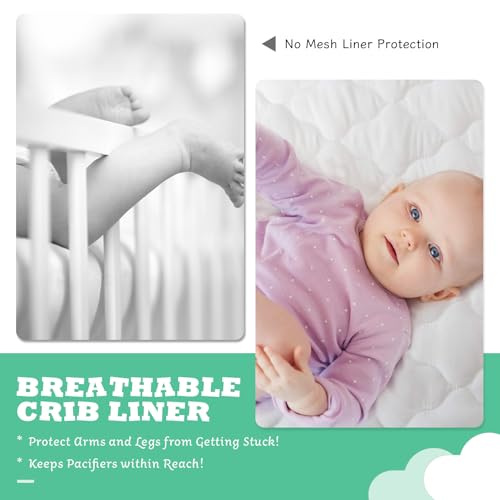 Image of Breathable Mesh Crib Liner for 3 or 4 Side Full-Size Crib, Protecting Baby Legs and Arms, Block Pacifier from Falling, 11 inch H (28cm) Essential 3mm Breathable Mesh Liner, Grey