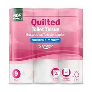 by Amazon Carta Igienica, 4 Veli Trapuntata, Ultra Morbida, 36 Rotoli (4 Confezioni da 9), 160 Fogli per Rotolo, Certificata FSC