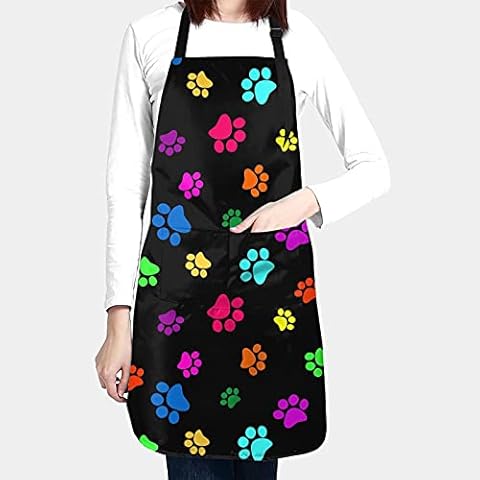 Perinsto Colorful Dogs Paws Waterproof Apron with 2 Pockets Cute Pet Animal Paw Kitchen Chef Aprons Bibs for Grooming Cooking Baking Painting Gardening Cover