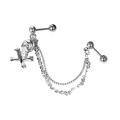 ボディピアス 16G ぶらぶらスカルチャーム 2連チャームバーベル (1個売)