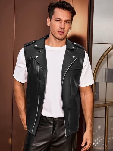 Image of Lars Amadeus Faux Leather Vest for Men's Motorcycle Biker Sleeveless Jacket Zipper Riding PU Vest