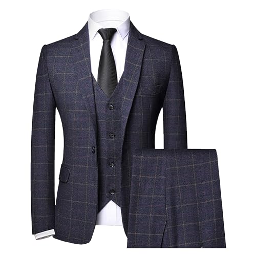 Mens 3 Piece Striped Notched Lapel Suit Jacket Slim Fit Formal Blazer Coat Wedding Prom Party Suits