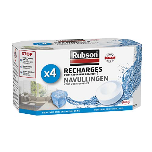 Rubson Recharges Tab Basic, Recharges anti-humidité et anti-odeur neutres pour absorbeurs Basic de Rubson, recharges ultra absorbantes, 4 recharges