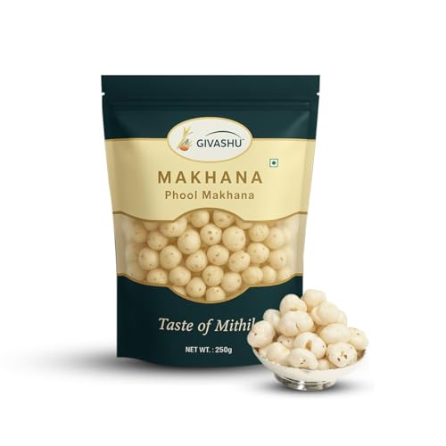 Image of 250 gm GIVASHU Authentic Mithila Unpolished Hand-Picked Phool Makhana | 100% Natural & Gluten-Free Foxnuts | High Protein & Fiber, Low Calorie Weight Loss Superfood
