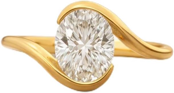 14K Yellow Gold Oval Cut Engagement Ring for Women Modern Bypass Solitaire Ring Minimalist Promise Ring Unique Wedding Jewelry Gift for Her