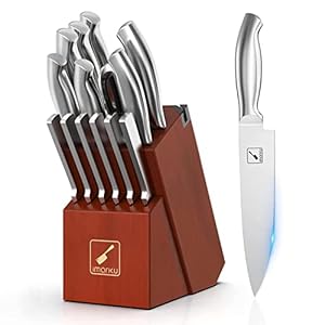 imarku Knife Set, 15-Pieces High Carbon Steel Kitchen Knife Set, Ultra Sharp Knife Set with Block, Kitchen Knife Sets with Block and Built-in Sharpener, Dishwasher Safe Chef Knife Set
