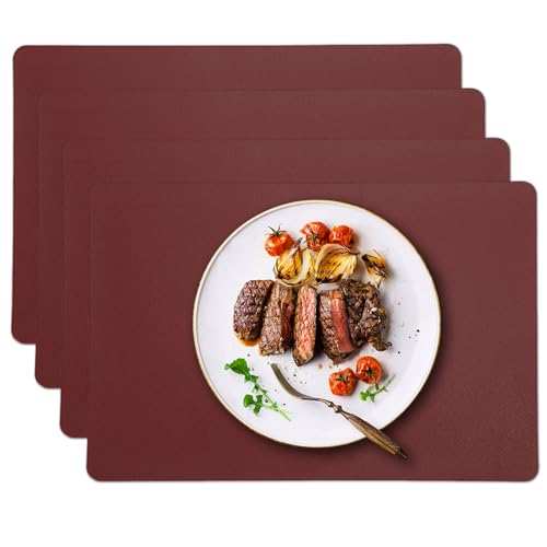 marysgift PVC Heat Resistant Placemats Set of 4 Waterproof Wipeable Floor Place Mats Non-Slip Easy Clean Table Mats for Kitchen Table Decor Placemat Set of 4 30 x 45 cm Red Place Mat, Burgundy