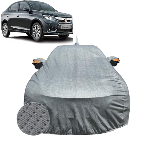 Image of Car Cover for Honda Amaze (2018-2024) | 100% Waterproof Cover with Antenna & Reflective Mirror Pockets | Dustproof, Scratchproof, Heatproof Honda Amaze Car Cover |Soft Cotton Lining| Grey