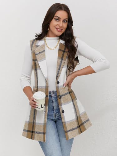 Image of IDEALSANXUN Plaid Vest for Women Fall Winter Sleeveless Blazer Jackets