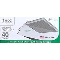 Mead #10 Envelopes, Letter Size, 4-1/8" x 9-1/2", Security Printed Lining for Privacy, Gummed Closure, Windowless, White All-Purpose for Home & Office Mail, 40 Count (75214)