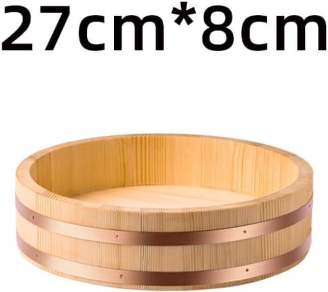 Scifimp天然木すし桶 円形木製盛器 天然竹混用 刺身盛り合わせ・焼肉・ビビンバ用 宴会料理飾り食器 飯切り台機能 アイスプレー