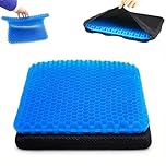 Soft Sitter Cushion, Gel Seat Cushion with Honeycomb Design for Pressure Relief, ​16 x 14 x 1 in Blue Cooling Gel Cushion for Office Chair, Car, Wheelchair, Non-Slip & Breathable for Long Sitting