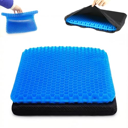 Soft Sitter Cushion Gel Seat Cushion with Honeycomb Design for Pressure Relief 16 x 14 x 1 in Blue Cooling Gel Cushion for Office Chair Car Wheelchair Non-Slip & Breathable for Long Sitting