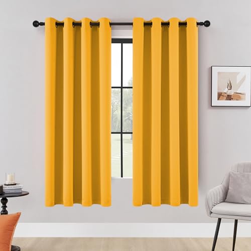 Image of Blackout Curtain Panels 72 Inch - Window Treatment Energy Saving Thermal Insulated Solid Antique Copper Grommet Drapes for Living Room, 1 Pair, 52 by 72 Inch, Gold Yellow