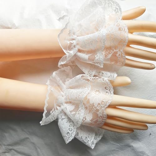 Lolita Lace Gloves White Hand Sleeve Lace Elastic Cuffs for Women Girls Halloween Cosplay Masquerade Party Accessories 1 Pair2