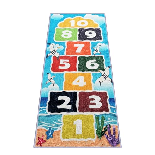 Tappeti Design Playroom Rug for Kids Sky Ocean Beach Hopscotch Game Rugs,...