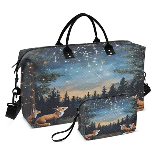 Weekender Bags Travel Duffel Gym Bag Foxs Star Sky Carry on Overnight Tote Bag with Toiletry Bag for Airplane Travel Trip Gym Yoga - Main Image