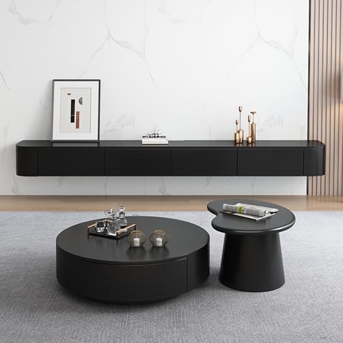 HYANXUE Floating TV Unit with Flip-Down Doors & Drawers 120cm Wall Mounted TV Stand, Storage TV Bench Under TV for Bedroom Livingroom (Black)