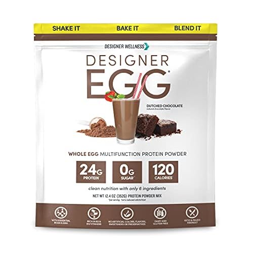 Designer Wellness, Designer Egg, Natural Egg Yolk & White Protein Powder, Keto and Paleo Friendly, Low Calorie, Less Fat and Cholesterol, Dutch Chocolate, 12.4 Ounce