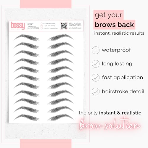 Brows by Bossy Studio & Co Temporary Eyebrow Tattoos Waterproof Eyebrow Stickers, False Tattoos Hair Like Peel Off Instant Transfer Brow arched ash brown