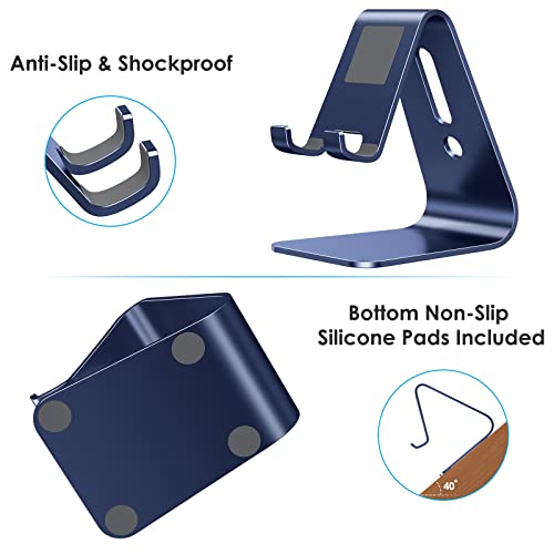 Omoton Upgraded Aluminum Cell Phone Stand, C1 Durable Cellphone Dock With Protective Pads, Smart Stand Designed For Iphone 14 Plus, 14/13/12/11 Pro Max Xr Xs, Ipad Mini, Android Phones, Navy Blue #TOP6