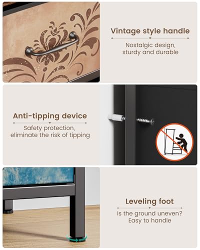 Blumenmotiv innen und außen - Detailansicht von Mondeer Kommode 7 Schubladen Vintage – Dealfoxx.de