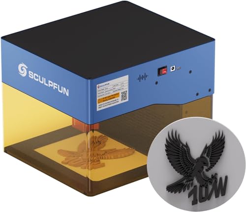 SCULPFUN iCube Pro Max 10W Laser Graviermaschine Upgrade, APP Gravur, mini laser graviermaschine mit Rauchfilter, Gravurgeschwindigkeit 10000 mm/min, Temperatur alarm, 120x120 mm Gravurbereich